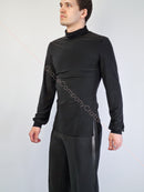 Black dance shirt. Men's dance shirt.Dancing clothes.High collar shirt.Dance shirt with slits