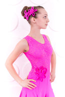 Supplex ballroom dance dress with elastic guipure trim