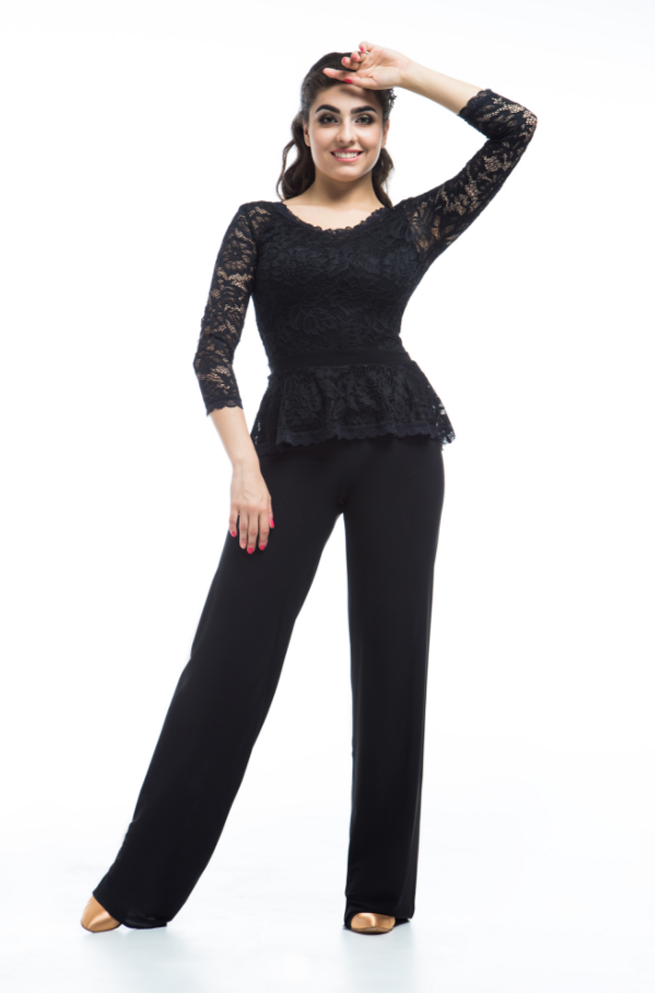 Black blouse with guipure sleeves