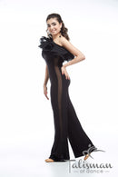 Dance jumpsuit with flounce and mesh side panels