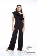 Dance jumpsuit with flounce and mesh side panels