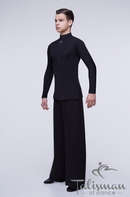 Shirt for dancing with a stand-up collar. Men's shirt for tango with a long sleeve. Shirt with a yoke. Clothes for ballroom dancing.