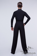 Shirt for dancing with a stand-up collar. Men's shirt for tango with a long sleeve. Shirt with a yoke. Clothes for ballroom dancing.