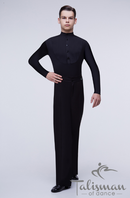 Shirt for dancing with a stand-up collar. Men's shirt for tango with a long sleeve. Shirt with a yoke. Clothes for ballroom dancing.