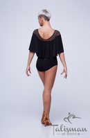 Black bodysuit with a yoke. Lightweight bodysuit with floating valan