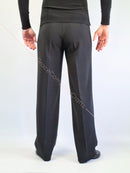 Men's ballroom dance trousers without pockets, with tucks, satin stripes