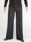 Trousers for ballroom dancing without pockets, without tucks, velor stripes