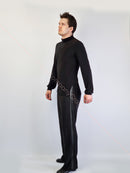 Black dance shirt. Men's dance shirt.Dancing clothes.High collar shirt.Dance shirt with slits