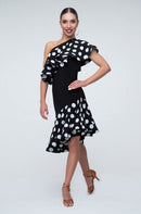 one shoulder polka dot dress