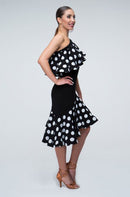 one shoulder polka dot dress