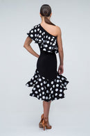 one shoulder polka dot dress