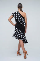 one shoulder polka dot dress