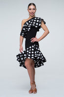 one shoulder polka dot dress