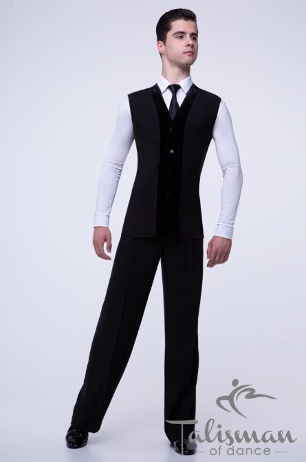 Classic men's vest for ballroom dancing, velor trim