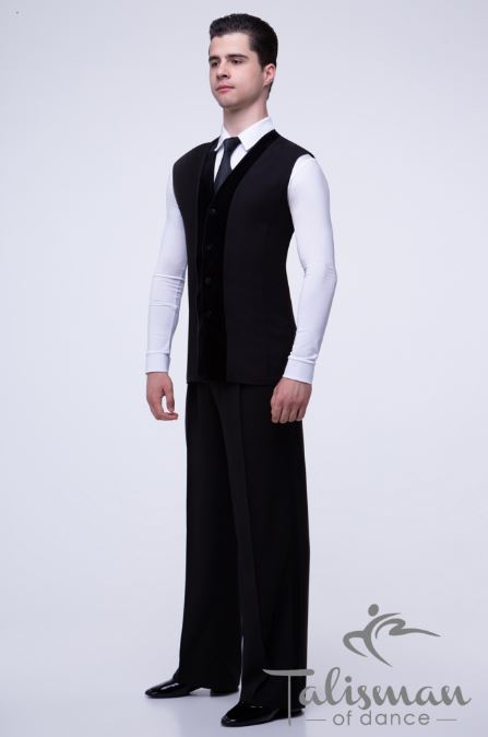 Classic men's vest for ballroom dancing, velor trim