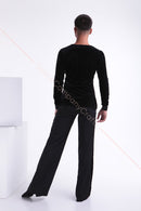 Black velor shirt. Men's tango shirt. Shirt with slits.