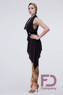 Black tunic for ballroom dancing with a belt