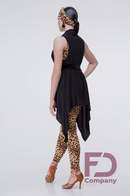Black tunic for ballroom dancing with a belt