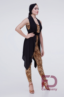 Black tunic for ballroom dancing with a belt