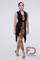 Black tunic for ballroom dancing with a belt