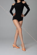 Off-the-shoulder black bodysuit. Long Sleeve Tango Bodysuit