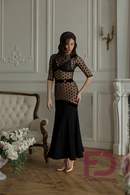 Fitted blouse in polka dot flock mesh