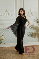 Black bodysuit for dancing. Bodysuit for tango with mesh. Long mesh sleeve