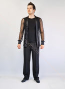 Men's no-pocket dance trousers with satin waistband and stitched pleats at the front
