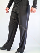Men's ballroom dance trousers without pockets, with tucks, satin stripes