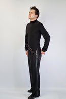 Black dance shirt. Men's dance shirt.Dancing clothes.High collar shirt.Dance shirt with slits