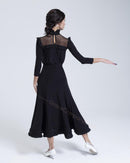 Long dress with sheer yoke