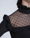 Long dress with sheer yoke