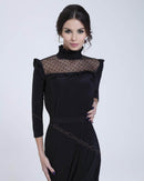 Long dress with sheer yoke