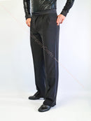 Men's ballroom dance trousers without pockets, with tucks, satin stripes