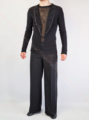 Trousers for ballroom dancing without pockets, without tucks, velor stripes