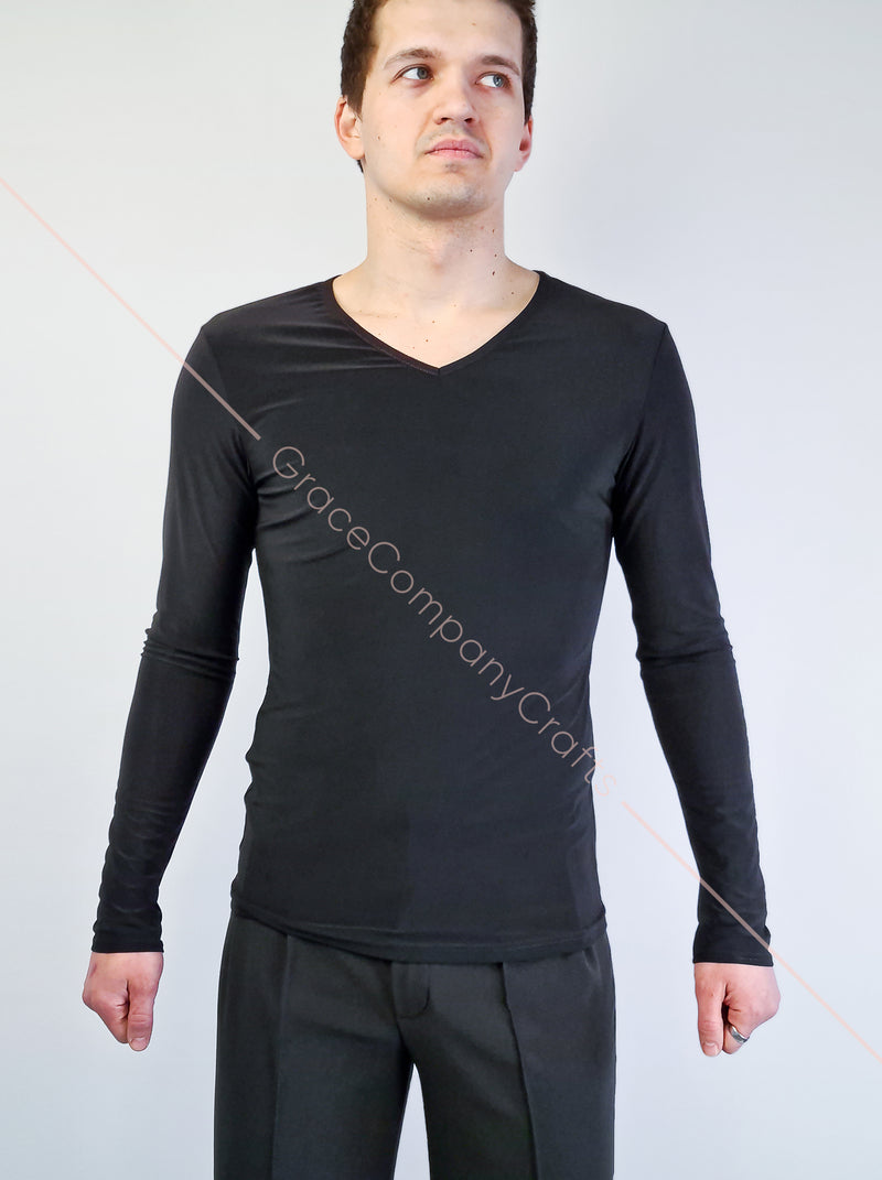 Long Sleeve Black Dance Shirt.Men's dance shirt.Dancing clothes.Dance costume