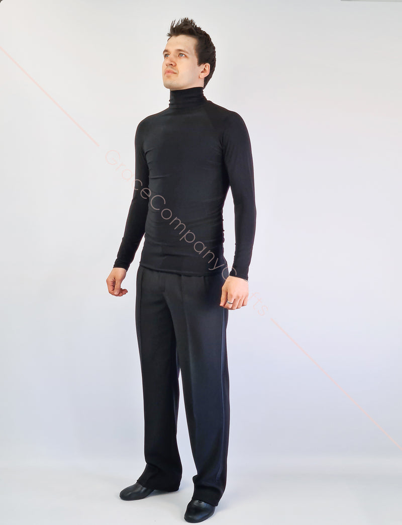 Men's no-pocket dance trousers with satin waistband and stitched pleats at the front