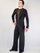 Trousers for ballroom dancing without pockets, without tucks, velor stripes