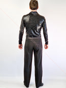 Men's ballroom dance trousers without pockets, with tucks, satin stripes