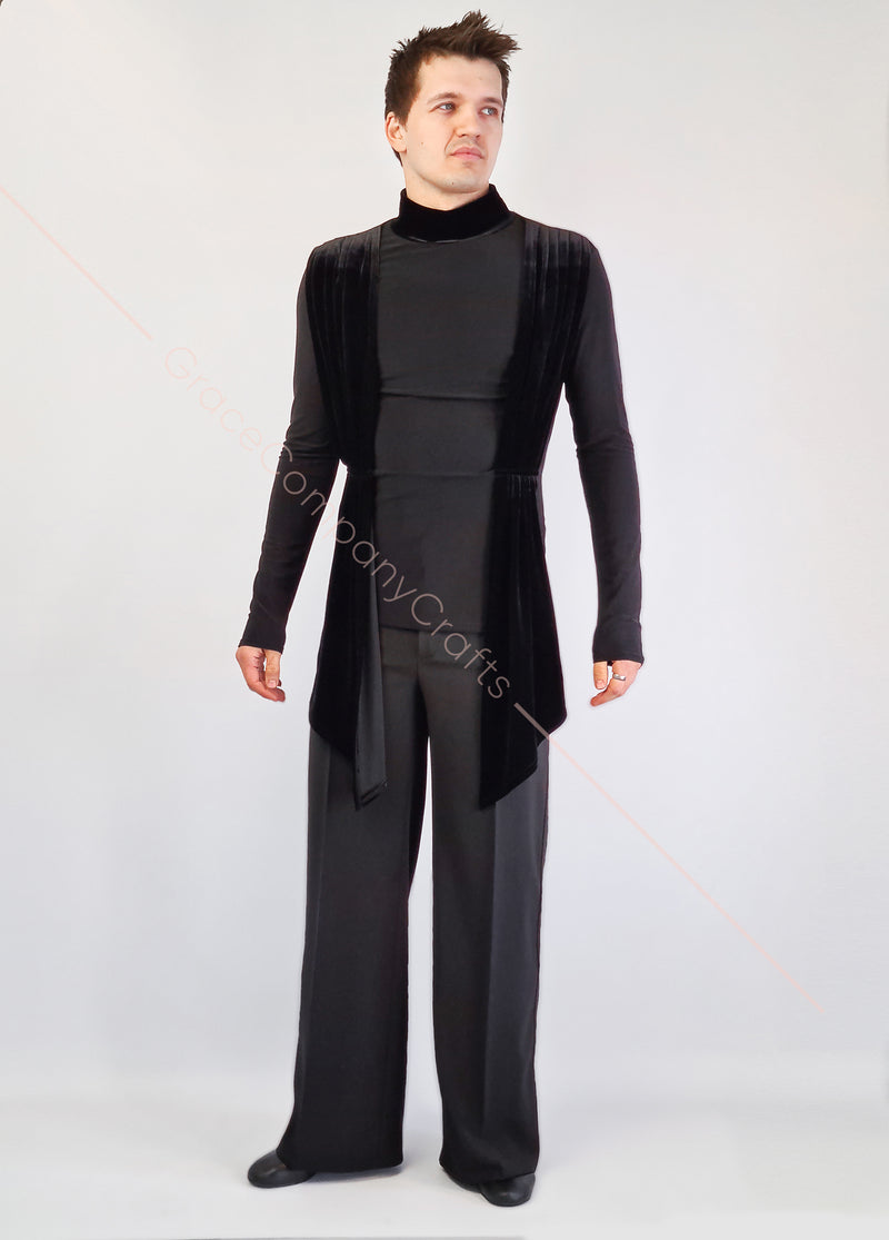 Trousers for ballroom dancing without pockets, without tucks, velor stripes