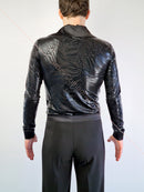 Men's ballroom dance trousers without pockets, with tucks, satin stripes