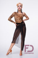 Leopard print bodysuit for ballroom dancing. One-shoulder bodysuit. Bodysuit for tango with one long sleeve