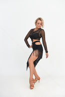 Stretch jersey fringed skirt with asymmetrical hem