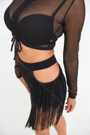 Stretch jersey fringed skirt with asymmetrical hem