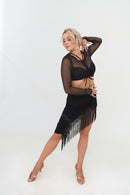 Stretch jersey fringed skirt with asymmetrical hem