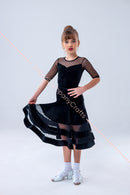 Ballroom dance floor dress in velor with polka dot mesh trim