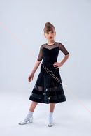 Ballroom dance floor dress in velor with polka dot mesh trim