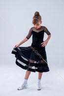 Ballroom dance floor dress in velor with polka dot mesh trim