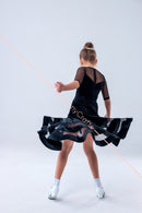 Ballroom dance floor dress in velor with polka dot mesh trim