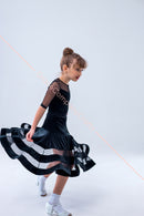 Ballroom dance floor dress in velor with polka dot mesh trim